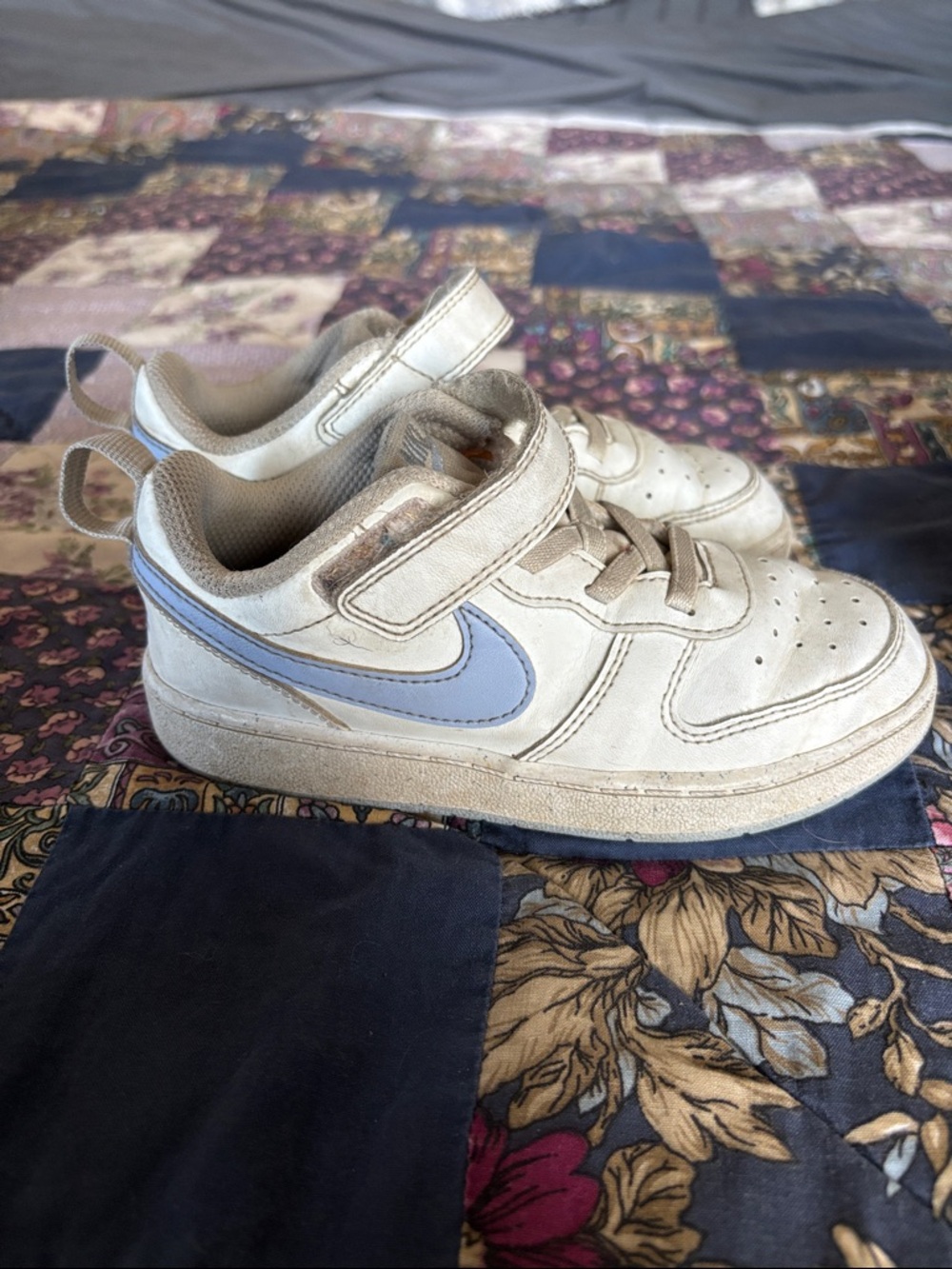 Nike Kids White Sneakers with Light Blue Swoosh